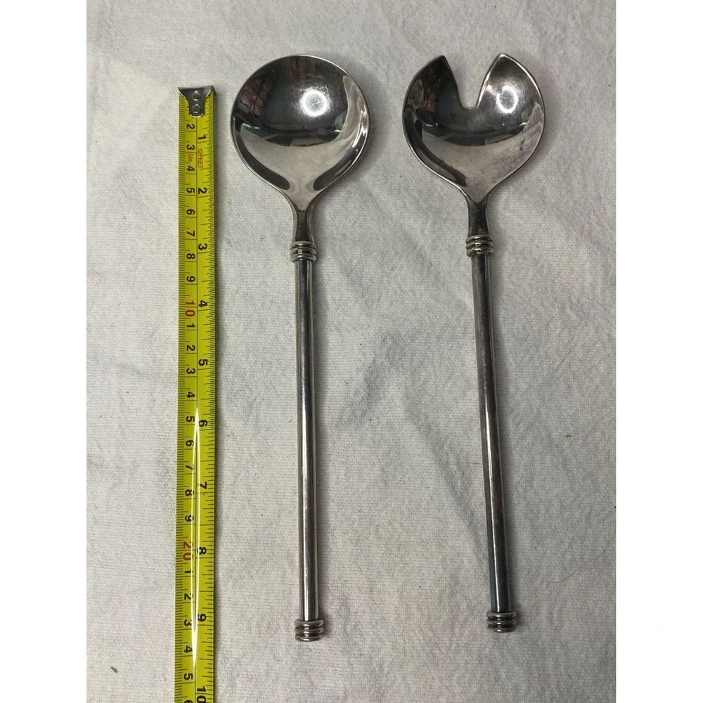 Vintage Zn.4.MK Salad Serving Spoon And Fork Silver Plated - Made In Italy